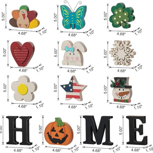 Interchangeable Home Table Signs with 13 Pcs Seasonal Icons, Wooden Home Sign - Picture 2 of 9